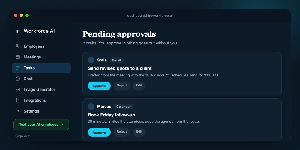 AI employee approvals queue